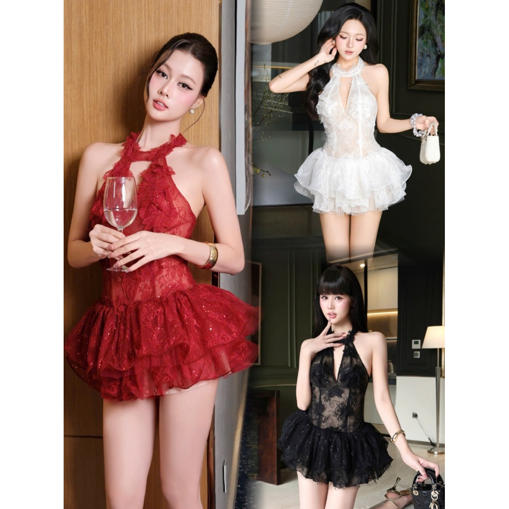 𝐍𝐄𝐖 𝐀𝐑𝐑𝐈𝐕𝐀𝐋 ✨ CAM KẾT CHUẨN HÌNH (𝐎𝐑𝐀𝐍𝐆𝐄 𝐒𝐓𝐔𝐃𝐈𝐎𝐒 ) - Kyo Dress 5 - Đầm Thiết Kế Cổ Yếm Tầng Bèo Ngắn