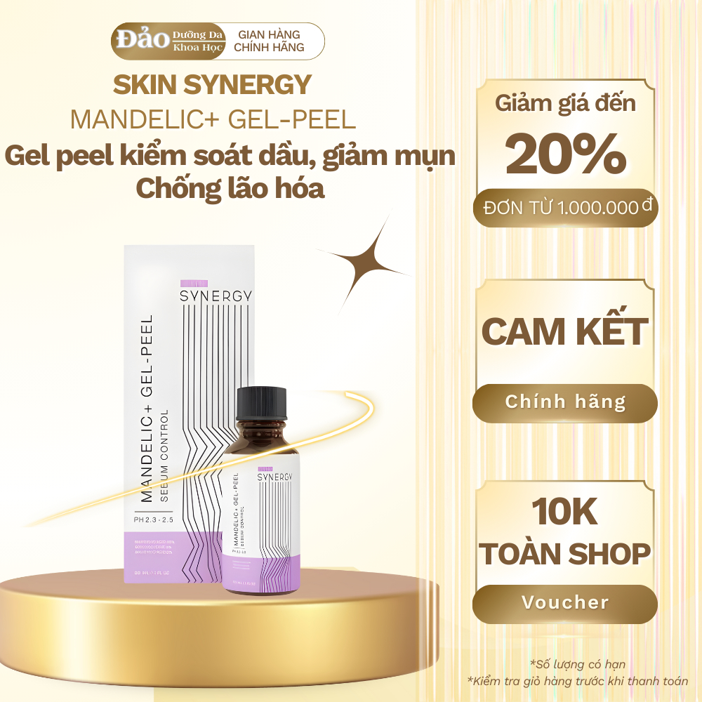 Gel peel Skin Synergy Mandelic+ giúp kiểm soát dầu, cải thiện mụn và tái tạo da lão hóa 30ml