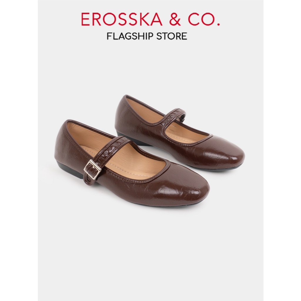 Erosska - Giày búp bê nữ ballet core mũi tròn, quai ngang kiểu dáng basic màu đen - EL090