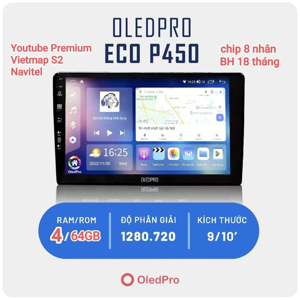 (P450 nâng cấp) Màn Android Oledpro P450 ram 4Gb Rom 64gb chip mới 9863 siêu mượt, cài đặt vietmap S
