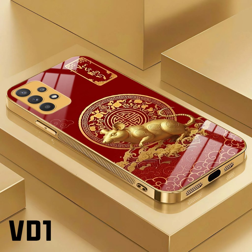 Ốp Lưng 12 CON GIÁP Tài Lộc Cho samsung a13/ss a23 /ss a33 /ss a53 /ss a73 Viền Mạ Vàng, Mặt Kính