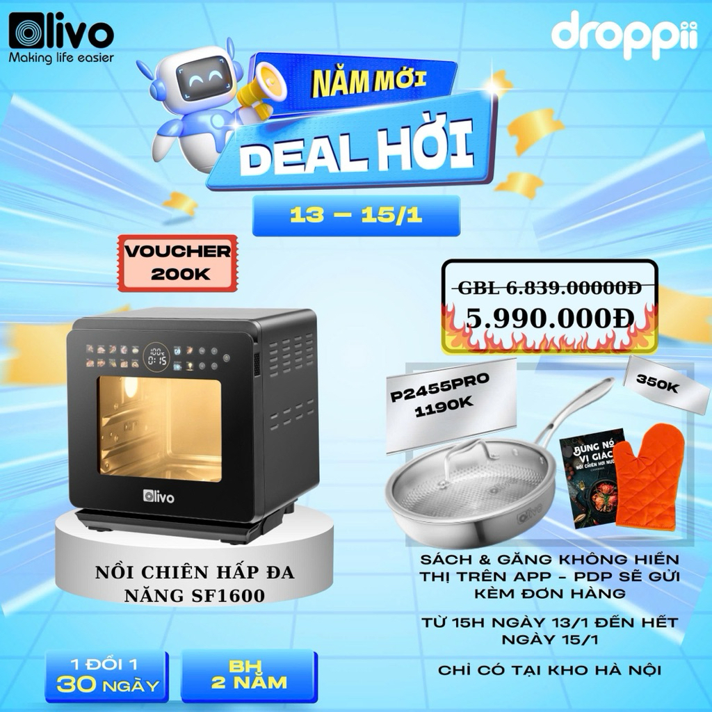 Nồi Chiên Hấp Đa Năng OLIVO SF1600