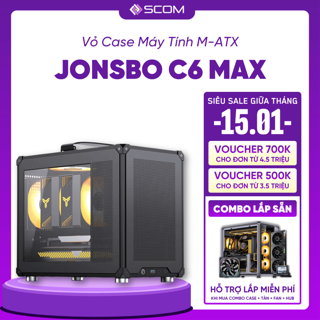 Case PC MATX Jonsbo C6 Max Vỏ Case Máy Tính Mini Tower Mặt Lưới Tay Cầm Nhỏ Gọn Chính Hãng