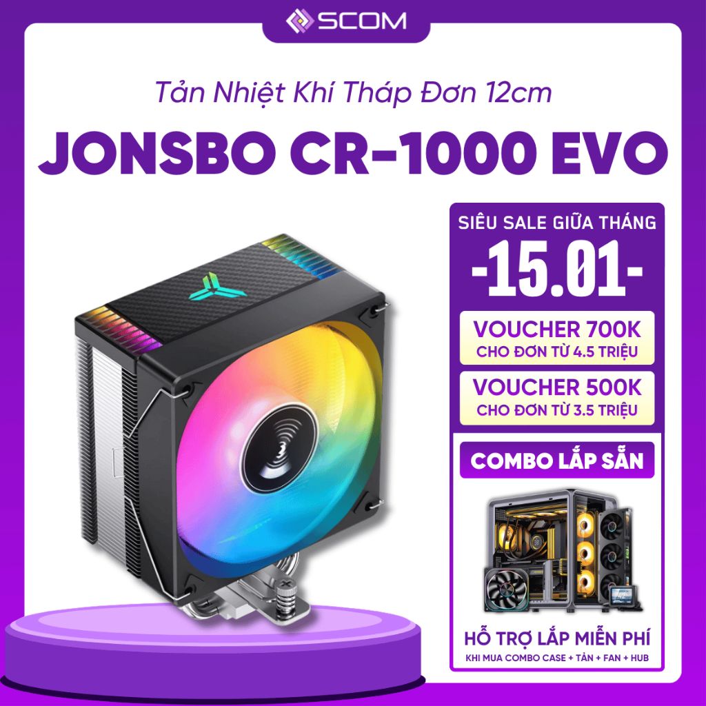Tản Nhiệt Khí CPU Jonsbo CR-1000 EVO LED RGB ARGB 150mm Chống Ồn Sync Main Sync Hub
