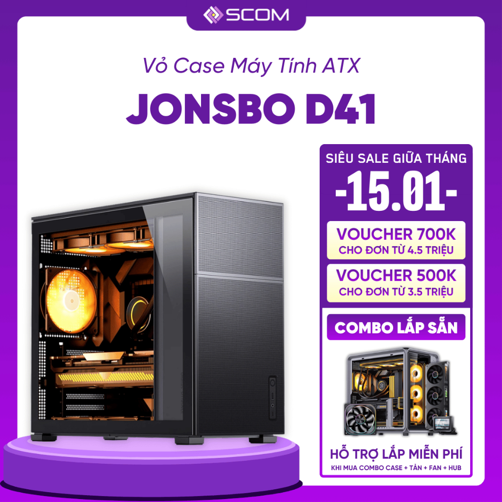 Vỏ Case PC Jonsbo D41 Case Máy Tính ATX Full Tower Mặt Kính Mặt Lưới Màn Hình Nhỏ Gọn