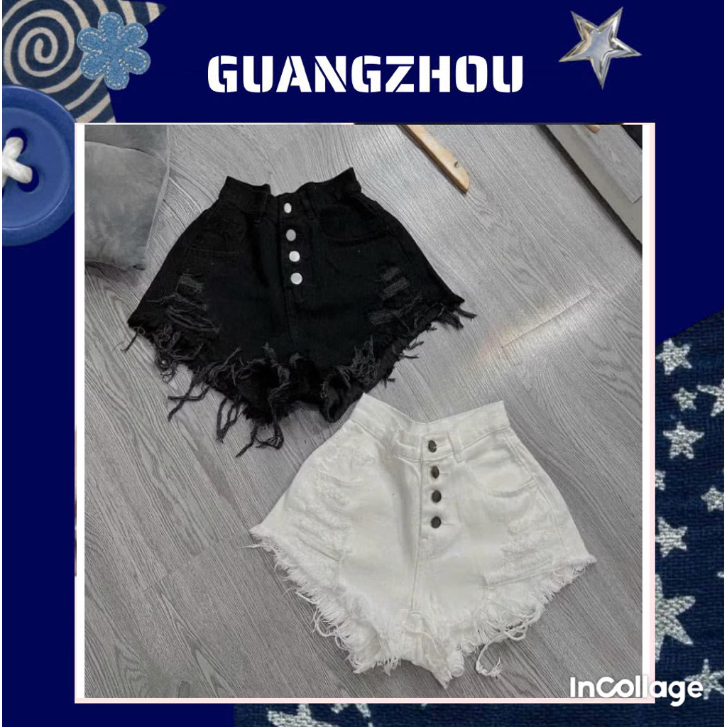 (MÃ: Q4N01) Quần short jean nữ lung cao rách đùi phối nút