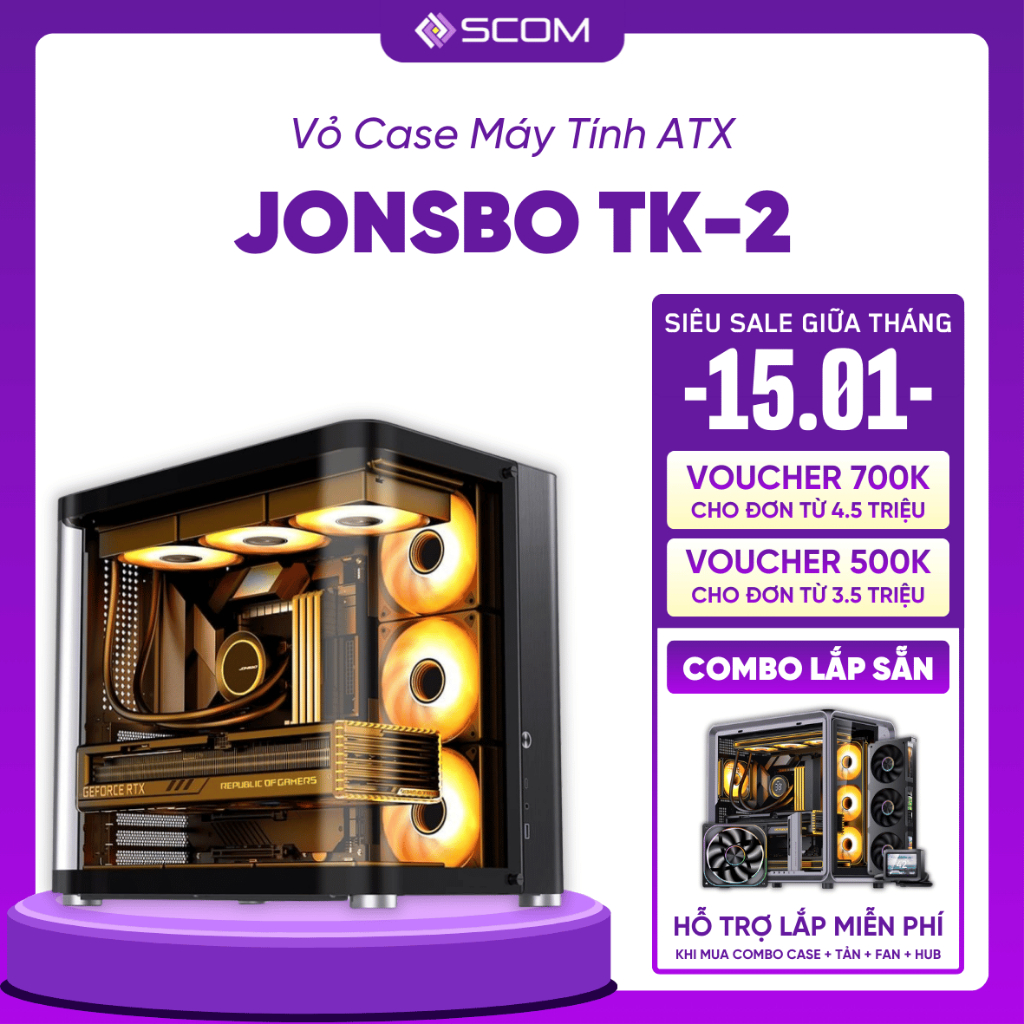 Vỏ Case PC Jonsbo TK-2 Case Máy Tính ATX Full Tower Mặt Kính Cong Bể Cá Dựng Card VGA