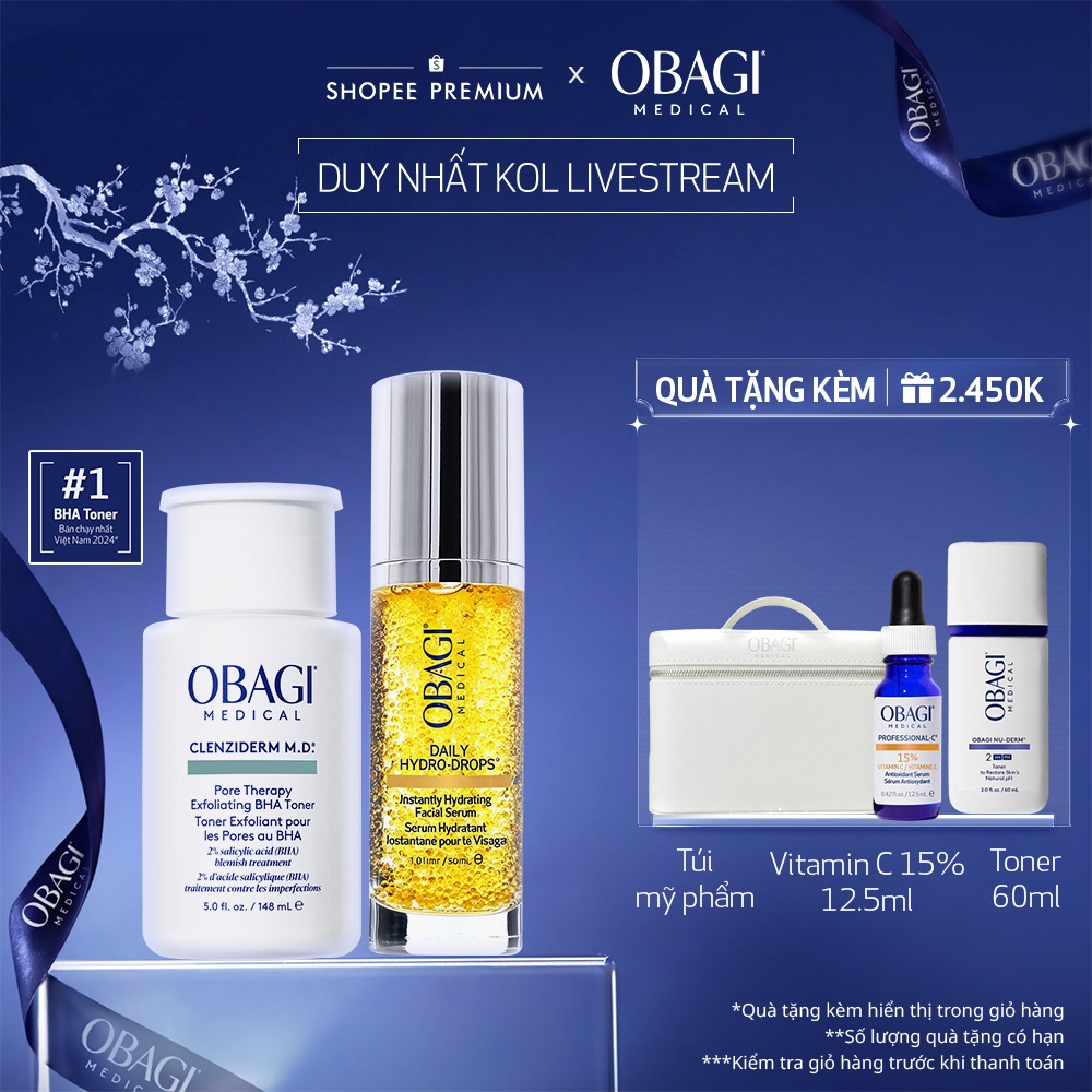 [Obagi-KOL] Bộ đôi Toner BHA Obagi M.D 148ml Và Serum Vitamin B3 Cấp Nước Dưỡng Ẩm Phục Hồi Da Daily