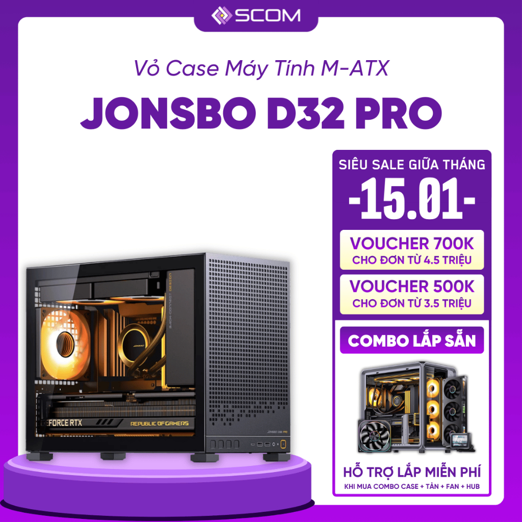 Vỏ Case PC Jonsbo D32 PRO Case Máy Tính M-ATX Mini Tower Mặt Kính Mặt Lưới Main Back Plug Nhỏ Gọn