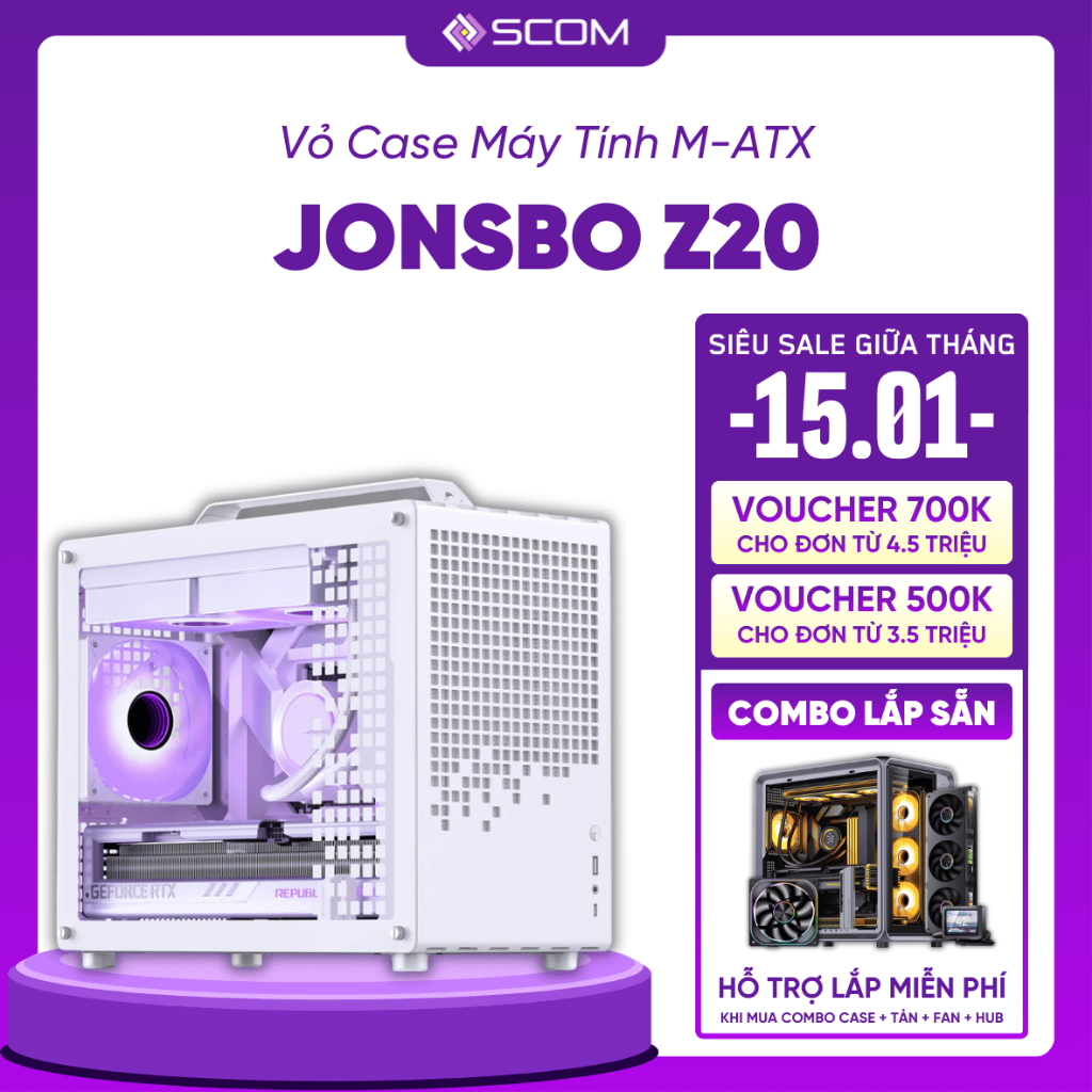 Vỏ Case PC Jonsbo Z20 Case Máy Tính M-ATX Mini Tower Mặt Kính Mặt Lưới Tay Cầm Nhỏ Gọn