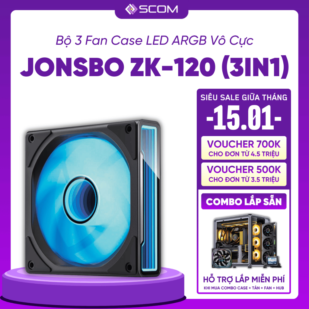Quạt Tản Nhiệt Bộ 3 Fan PC Jonsbo ZK-120 (3in1) Ghép Nối 120mm LED ARGB Sync Main Sync Hub