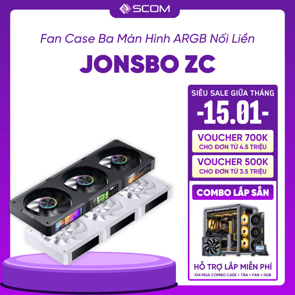 Quạt Tản Nhiệt Fan PC Jonsbo ZC-360 Nối Liền Ba Màn Hình LED ARGB Sync Main Sync Hub