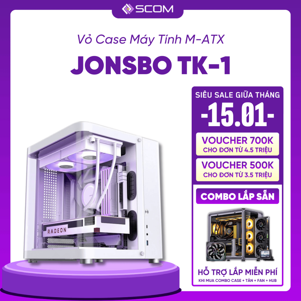 Vỏ Case PC Jonsbo TK-1 Case Máy Tính M-ATX Mini Tower Mặt Kính Cong Bể Cá Nhỏ Gọn