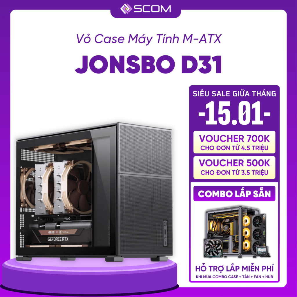 Vỏ Case PC Jonsbo D31 Case Máy Tính M-ATX Mini Tower Mặt Kính Mặt Lưới Màn Hình Nhỏ Gọn