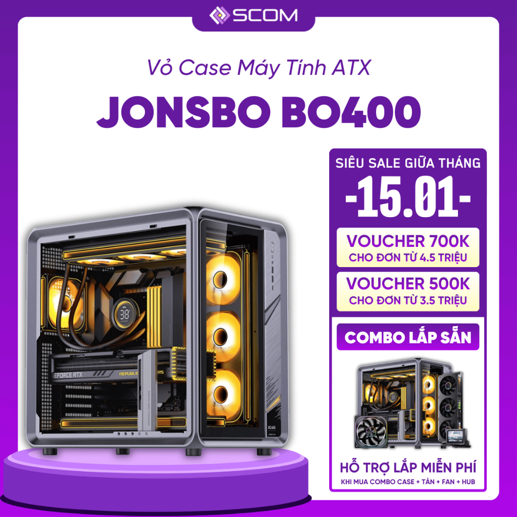 Vỏ Case PC Jonsbo BO400 Case Máy Tính ATX Full Tower Hai Mặt Kính Bể Cá