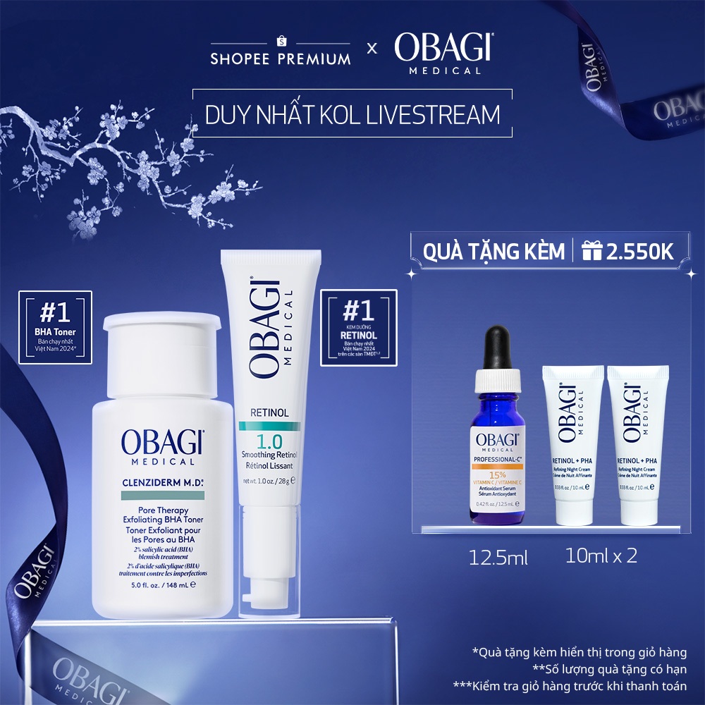 [Obagi-KOL] Bộ đôi Toner BHA Giảm Mụn Obagi Clenziderm M.D 148ml và Kem Chống Lão Hóa Tái Tạo Da 360