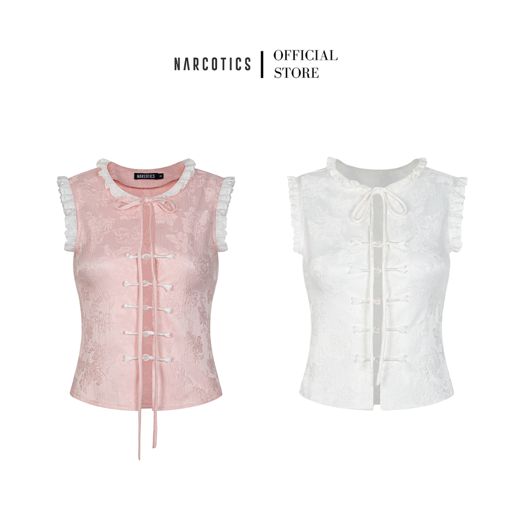 NARCOTICS STUDIO - Áo kiểu nữ croptop form ôm sát nách phối nút Tàu chất liệu gấm ELENA TOP