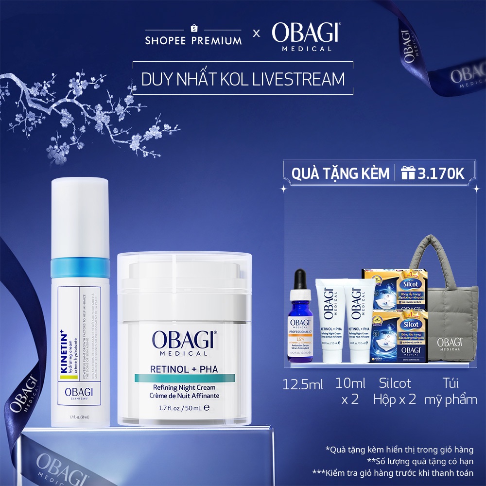 [Obagi-KOL] Bộ đôi Kem tái tạo ngăn ngừa lão hóa da Obagi Retinol+PHA và Kem Dưỡng Dịu Da Kinetin+ H