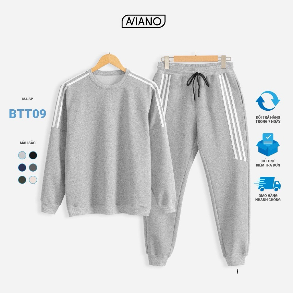 bộ nỉ nam aviano size L màu xám trắng