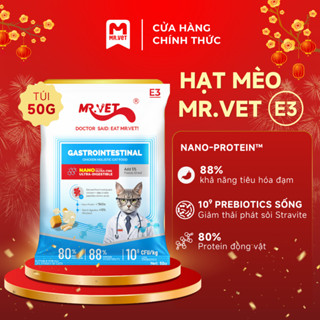 [MỚI] Hạt Cho Mèo MRVET E3 Gói 50G Công Thức Protein Siêu Mịn, Chăm Sóc Hệ Tiêu Hóa Nhạy Cảm