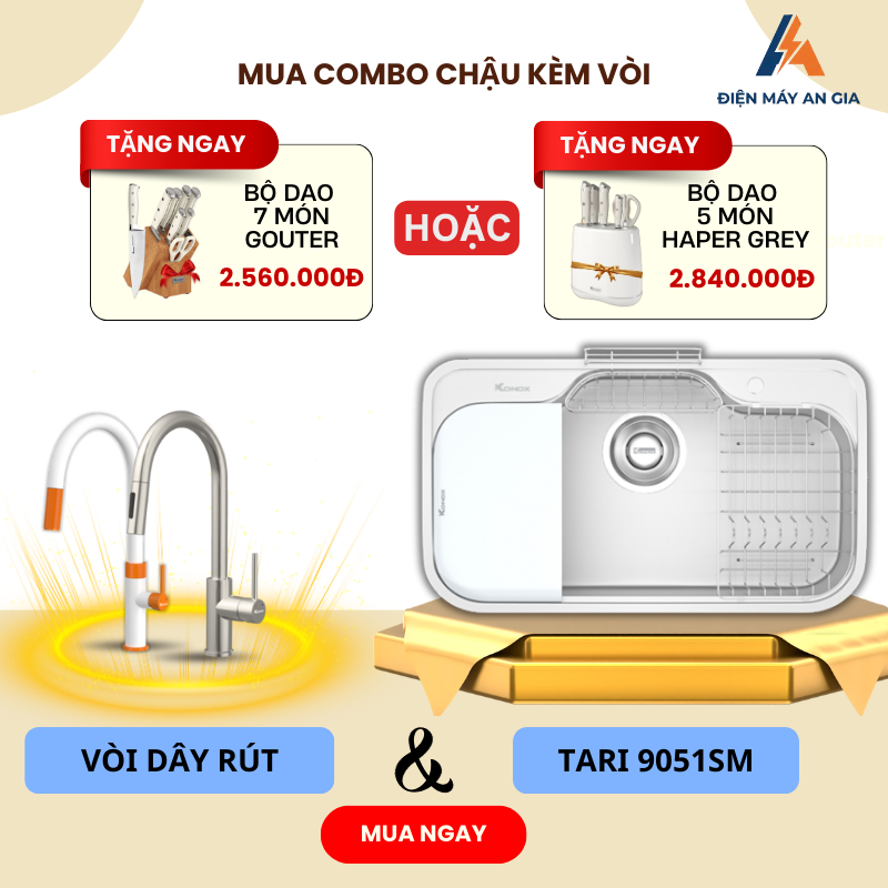 Chậu Rửa Bát Konox Tari 9051SM – Inox SUS304, Bề Mặt Mịn, Thiết Kế Dáng Tròn Mềm Mại – PEB