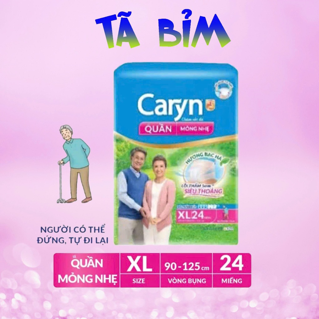 (Tặng 2 miếng) Tã Quần Caryn M32/ L28/ XL 24 miếng, tã người lớn mỏng nhẹ  dành cho người già có thể tự đi lại được