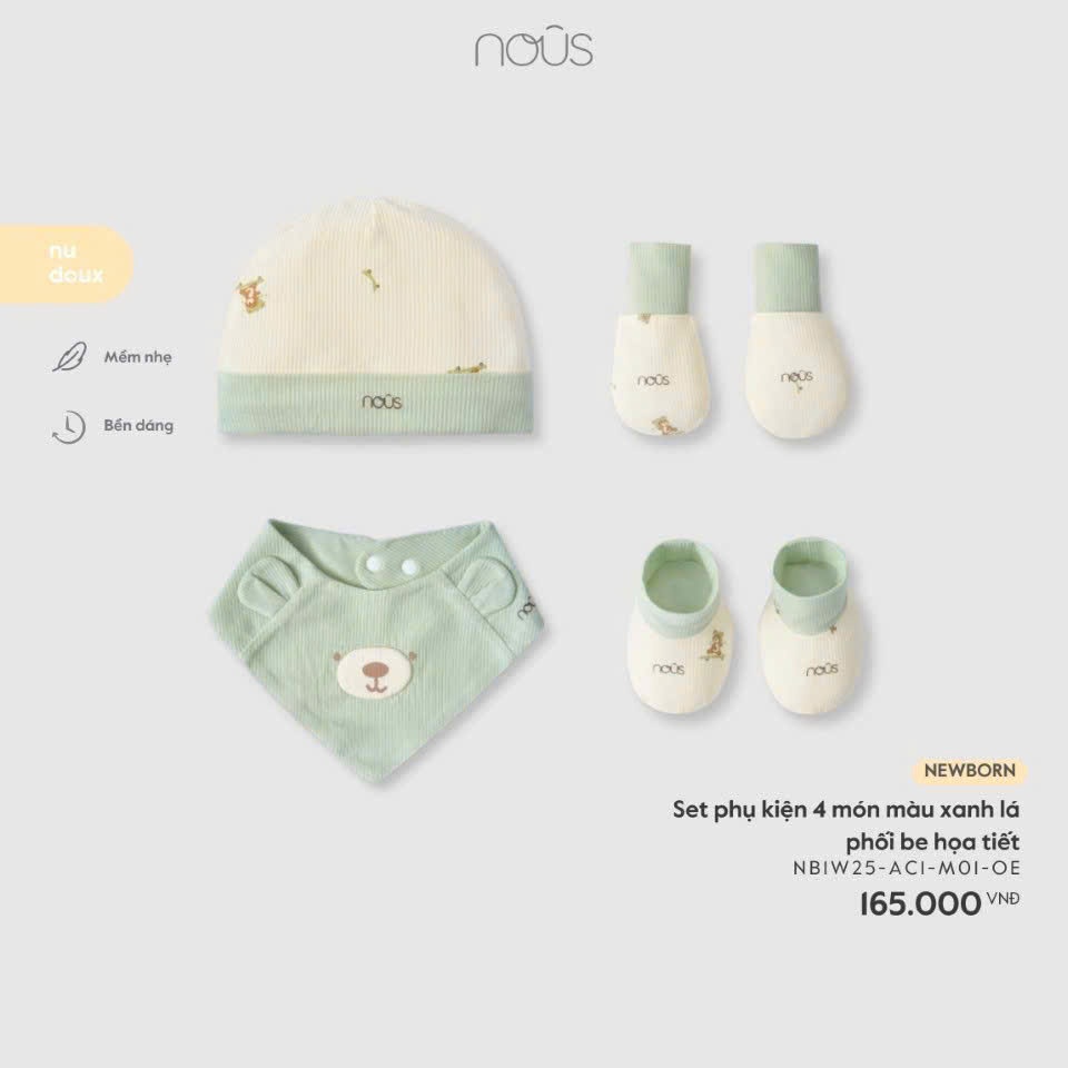 Set bao tay bao chân, mũ cho bé Nous [BabyUS]