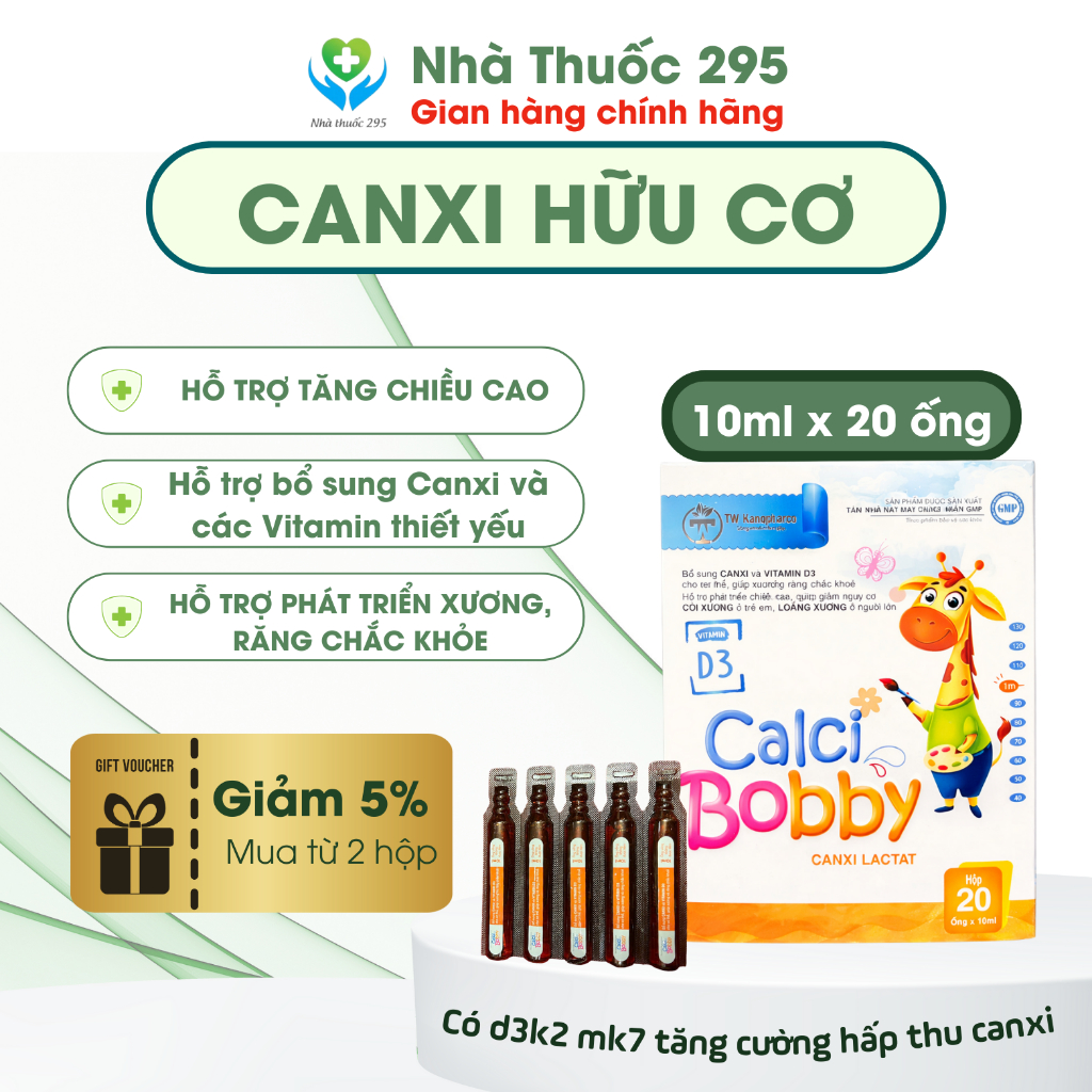 Canxi hữu cơ TW Hanopharco, bobby kid giúp xương và răng chắc khỏe, phát triển chiều cao cho bé loại ống mới