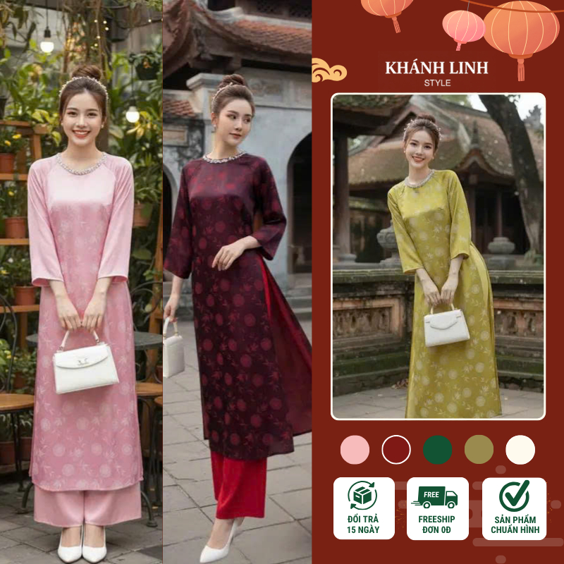 Áo dài cách tấn dáng suôn rộng, vài gấm trúc xuân AD201, áo dài Tết 2026 mặc chụp ảnh, lễ chùa