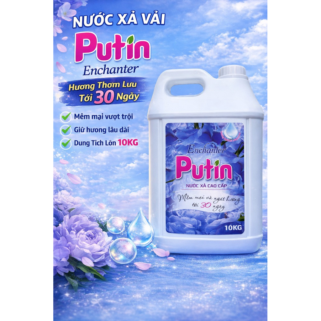 Nước Xả Vải Cao Cấp Putin Enchanter 10KG – Lưu Hương 365 Ngày – Siêu Mềm Vải, Giảm nhăn – Dùng Cho G