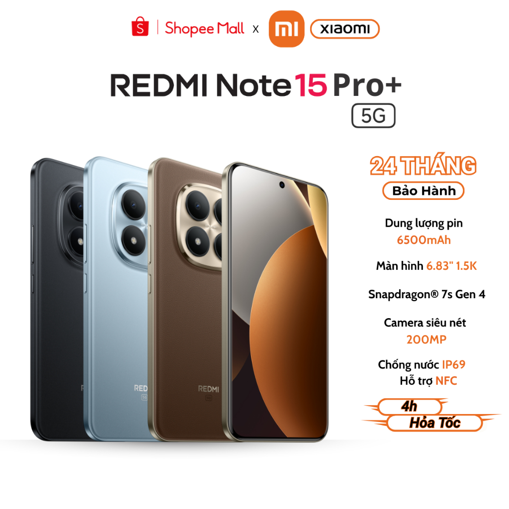 Điện thoại Xiaomi Redmi Note 15 Pro+ (Plus) 5G 12/256GB, Màn Hình 6.83 Inch - Bảo Hành 24 Tháng