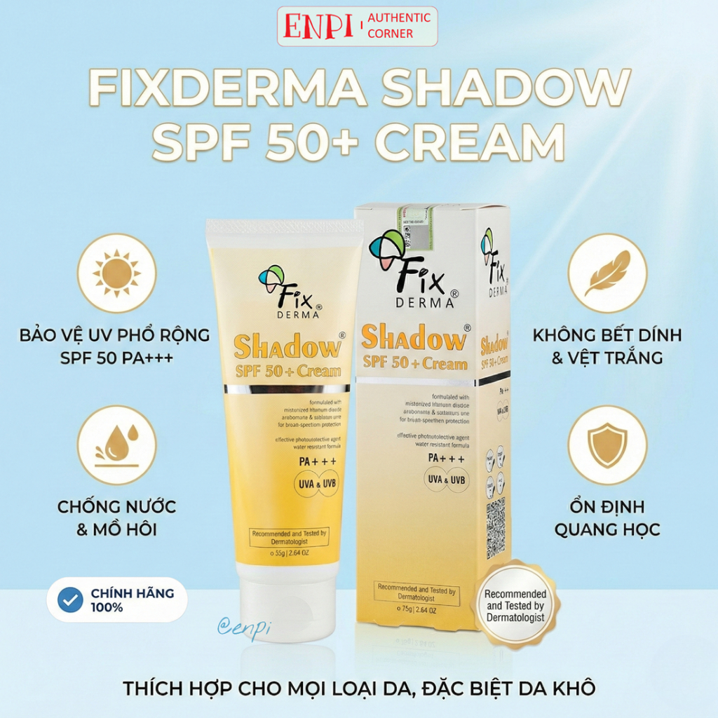 Kem Chống Nắng Fixderma Shadow SPF 50+ Cream 75g Dưỡng Ẩm, Không Nhờn Rít