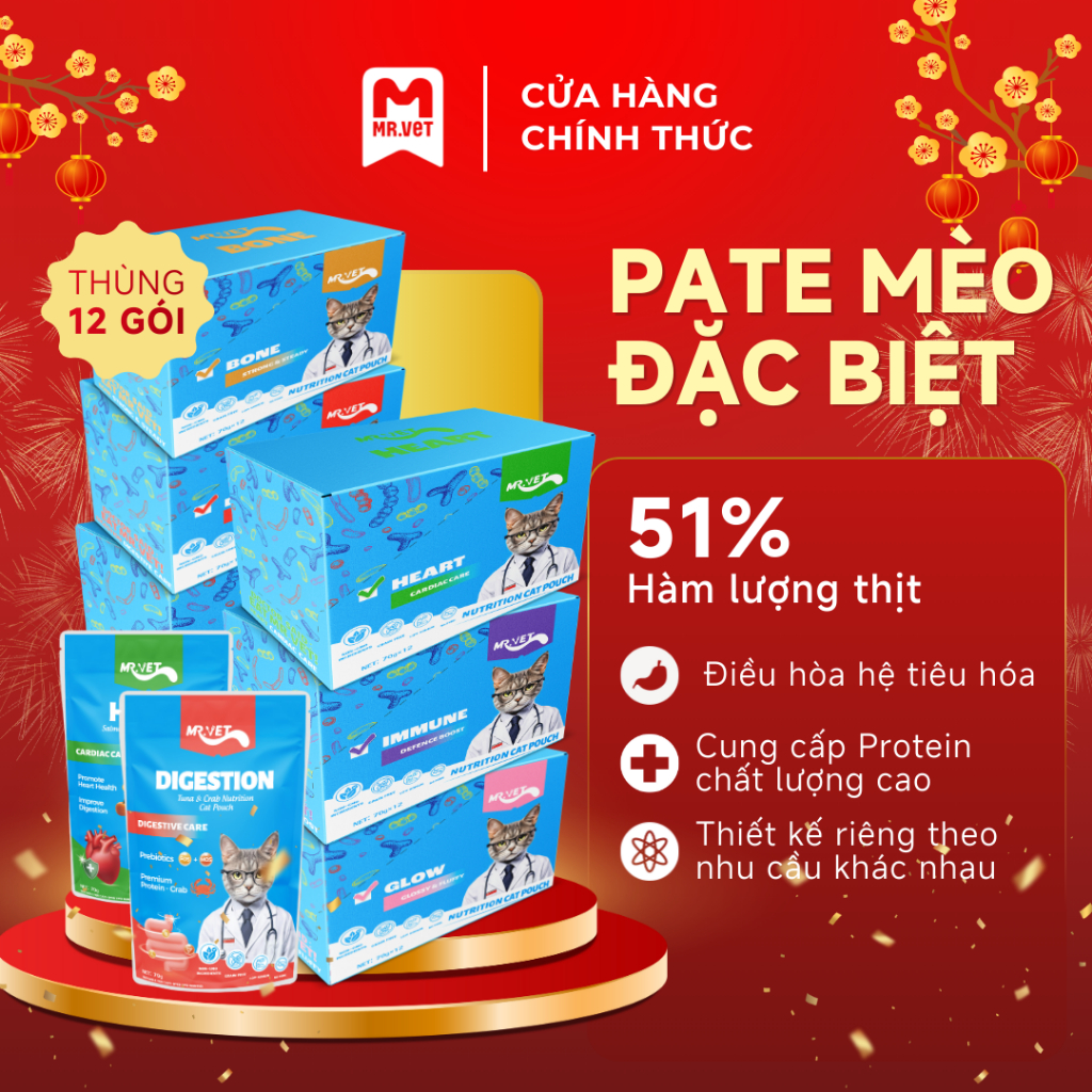 [MỚI] Pate Dinh Dưỡng Mrvet Hộp 12 Gói 70G Hỗ Trợ Tim Mạch, Tiêu Hóa, Xương Khớp, Chăm Sóc Da Lông Và Tăng Đề Kháng