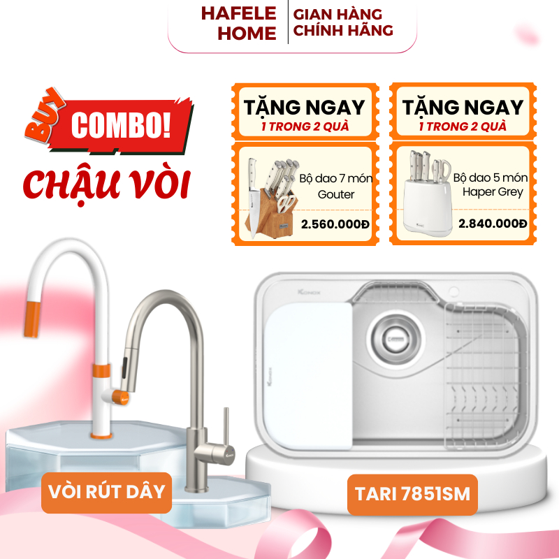 Chậu Rửa Bát Konox Tari 7851SM – 1 Hố – Dáng Tròn Mềm Mại – Bát Rác Kháng Khuẩn Nano Ag+ – EEH