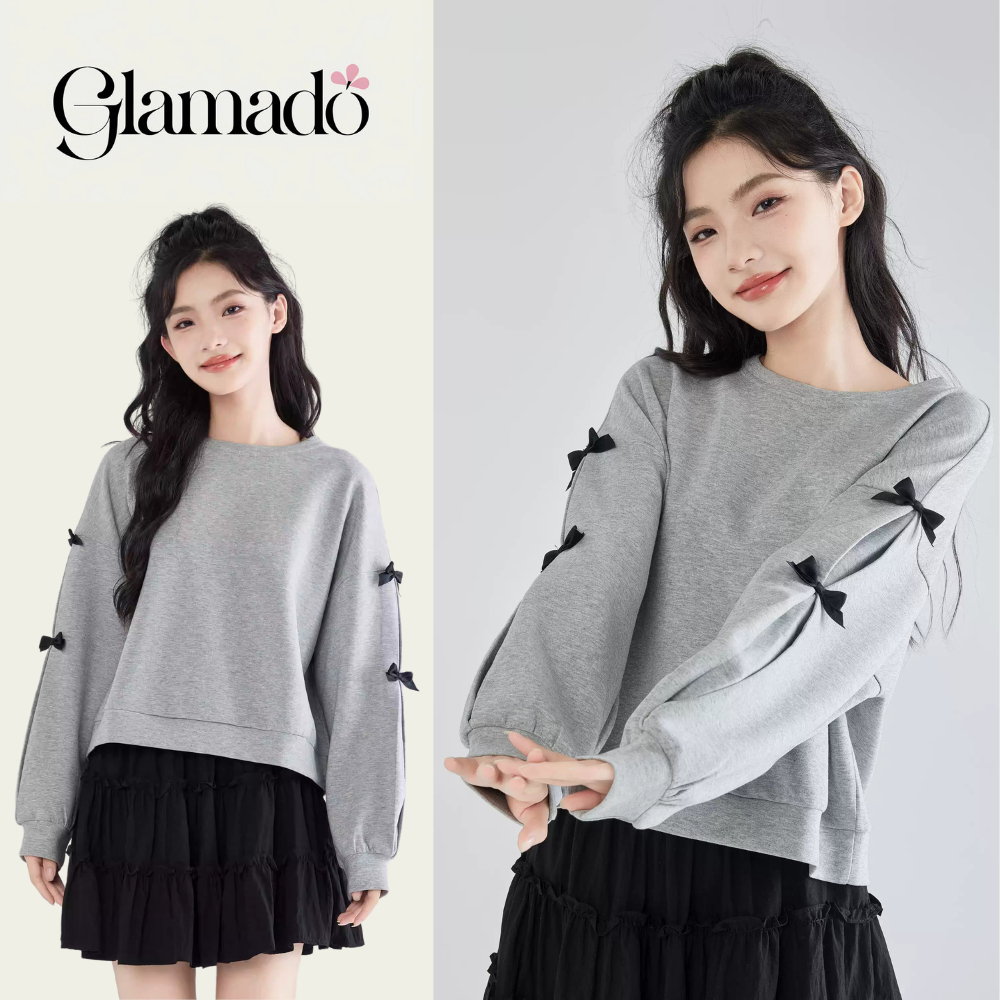 Áo sweater nữ 𝙂𝙡𝙖𝙢𝙖𝙙𝙤 thắt nơ cánh tay độc đáo, sweater oversize nữ form rộng, áo sweater thu đông, 