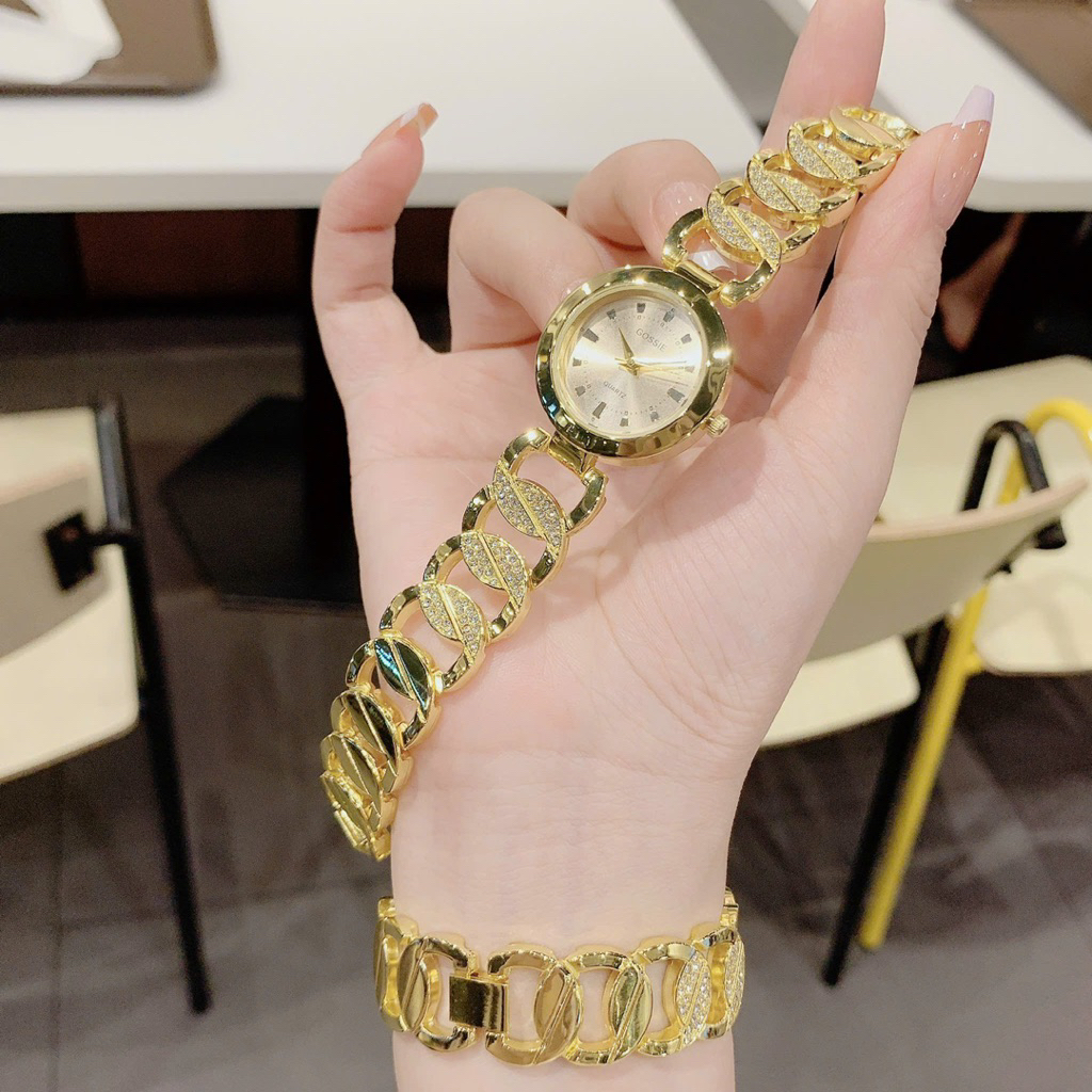 Đồng Hồ Nữ Lắc Tay, Dây Lắc Xích Mặt Tròn Dây Thép Kim Loại Titanium Chống Gỉ, Chống Nước 3ATM A34