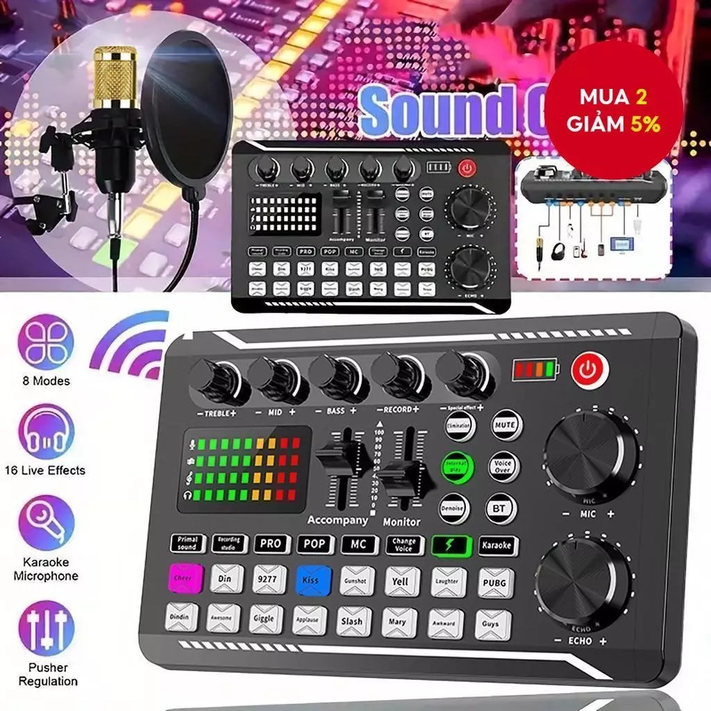 Bộ Sound Card F998 kèm Micro thu âm BM800 – Combo Micro Livestream lọc ồ, kèm xử lý âm thanh đa năng