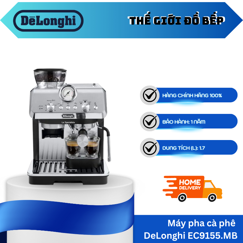 Máy Pha Cà Phê DeLonghi EC9155 - Công Suất 1400W - Chất Liệu Thép Không Gỉ - TGB