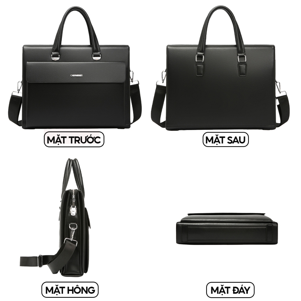 Cặp da nam công sở văn phòng khóa số bảo mật nặp gập đựng máy tính laptop 14 inch tài liệu A4 da PU chống nước trầy xước