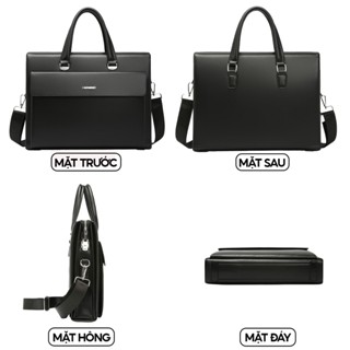 Cặp da nam công sở văn phòng khóa số bảo mật nặp gập đựng máy tính laptop 14 inch tài liệu A4 da PU chống nước trầy xước