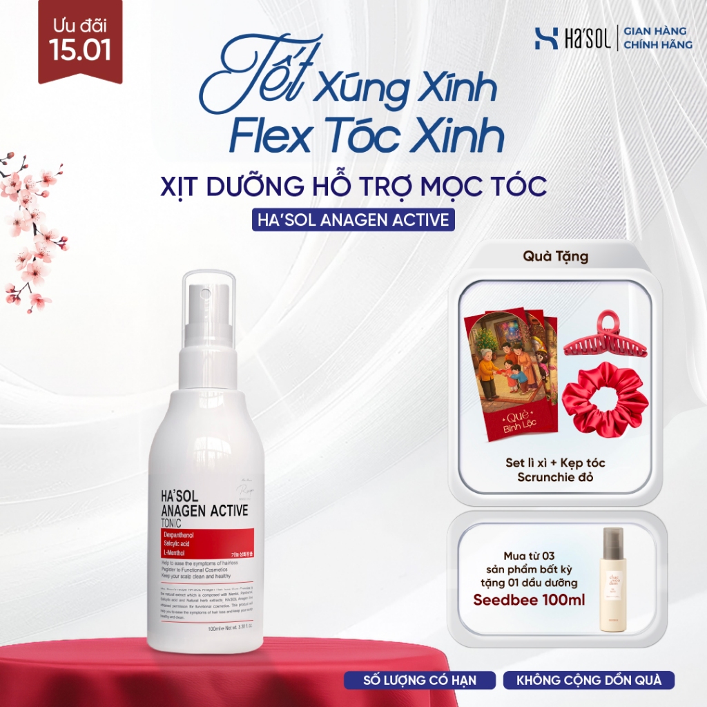 Xịt Dưỡng Da Đầu Hasol Anagen Active Tonic 100ml - Kích Mọc, Ngăn Rụng, Nuôi Dưỡng Da Đầu