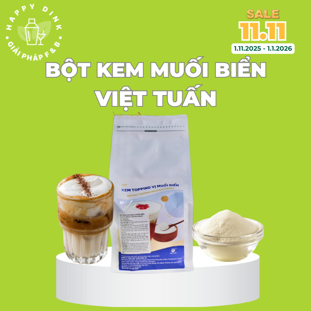 Bột kem muối biển Việt Tuấn dùng làm kem muối, foam thơm ngon,béo ngậy dùng pha cafe muối, cacao kem