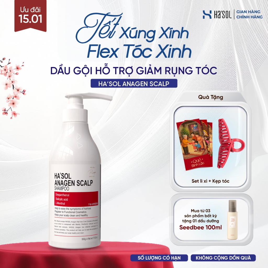 Dầu Gội Đỏ Hasol Anagen Scalp Shampoo 500ml - Cải Thiện Mọc Tóc, Cho Tóc Rụng/Mỏng/Yếu