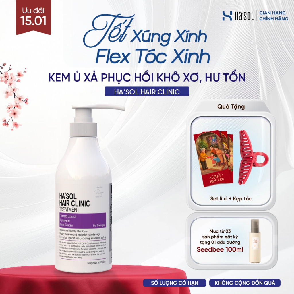 Kem Ủ Tóc Hasol Hair Clinic Treatment 500g - Phục Hồi Hư Tổn/Gãy Rụng, Dưỡng Tóc Mềm, Chắc Khoẻ