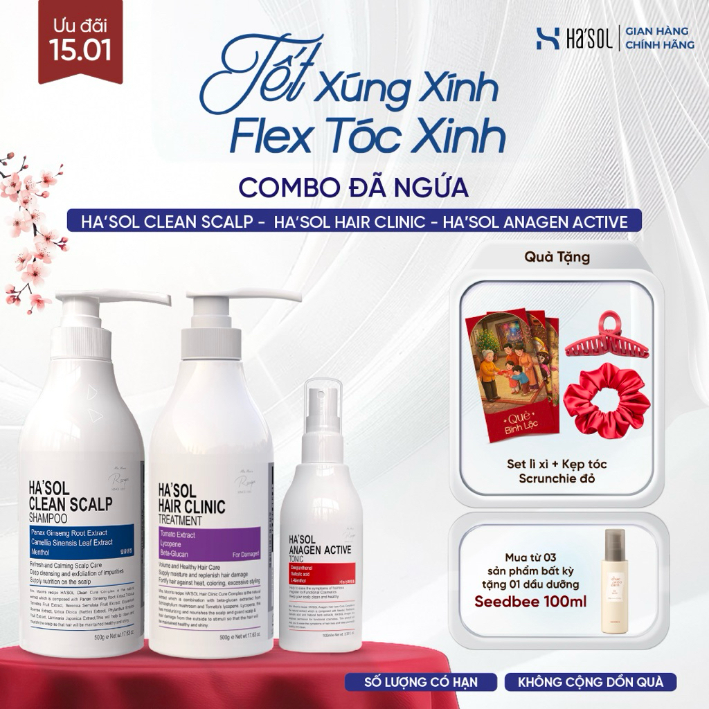 Combo Dầu Gội Giảm Gàu Nấm Ngứa Hasol Clean Scalp + Kem Ủ Tóc Phục Hồi Hư Tổn Hasol Clinic Treatment