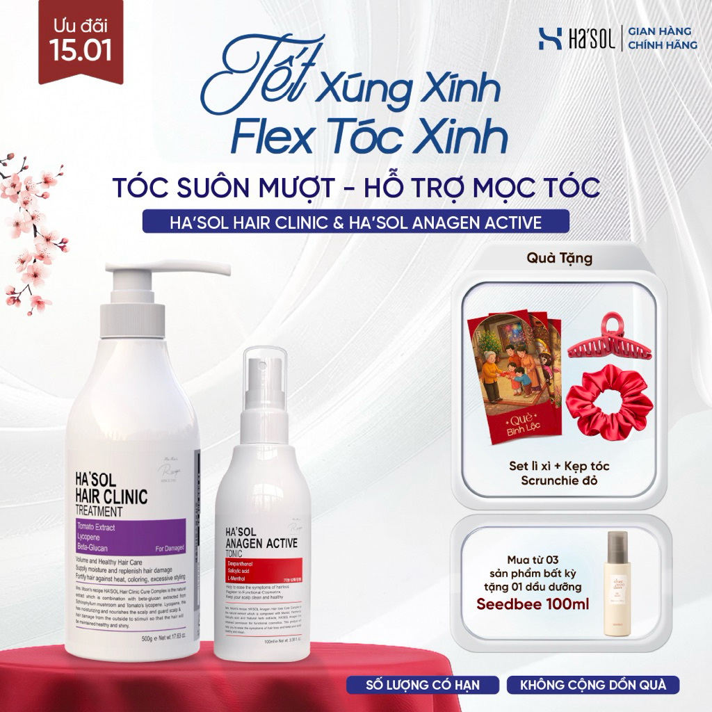 Combo Kem Ủ Tóc Ha'sol Hair Clinic Treatment 500g + Xịt Dưỡng Tóc Ha'sol Anagen Scalp Active Tonic 1
