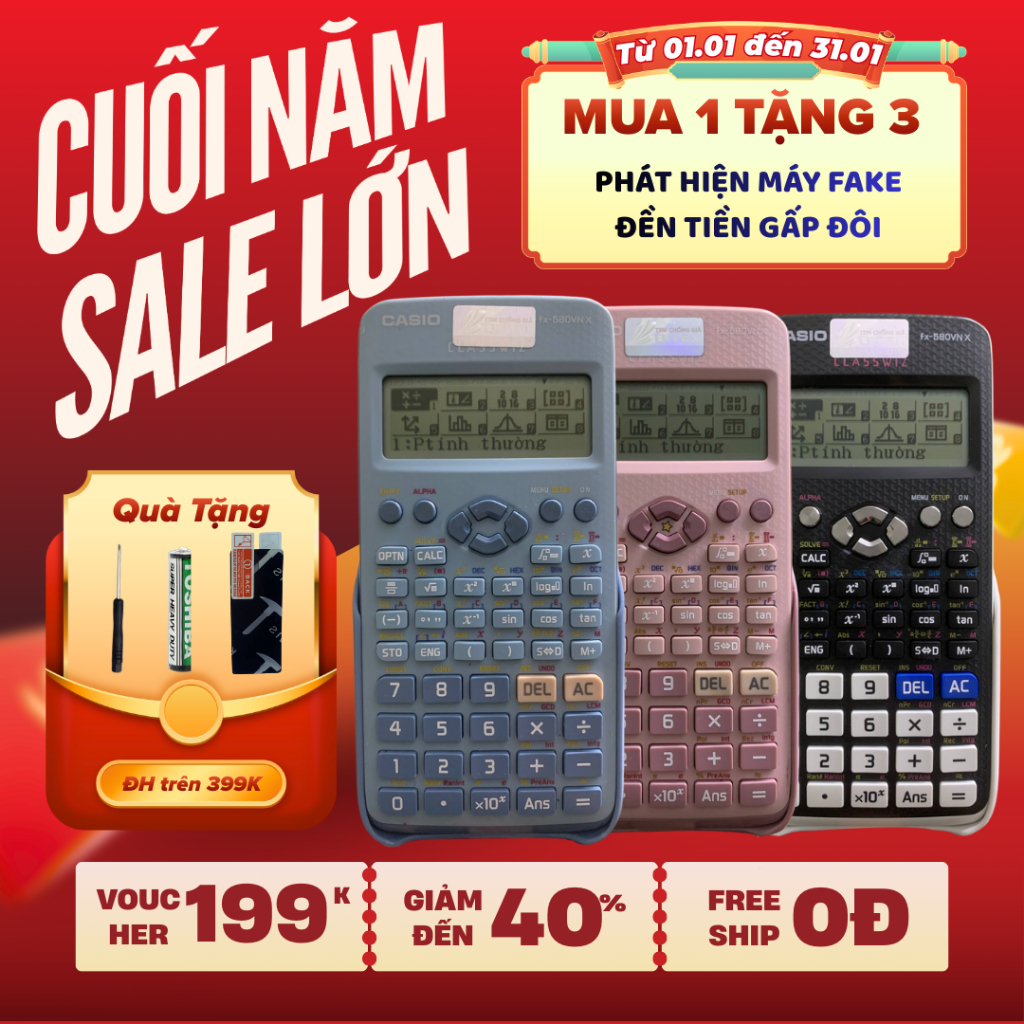 Máy tính cầm tay học sinh CASIO FX - 580 VNX cũ (độ mới 80-99%) hàng chính hãng còn bảo hành 7 năm
