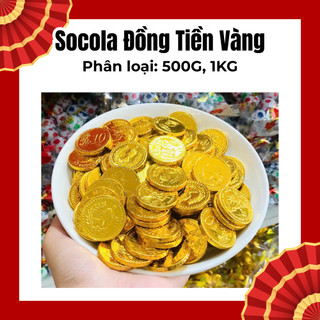 Socola Vàng, Vàng Lá, Vàng Nén, Thỏi Vàng, Đồng Tiền Vàng Size Trung, 1 Gói Khoảng 950G - Date luôn mới