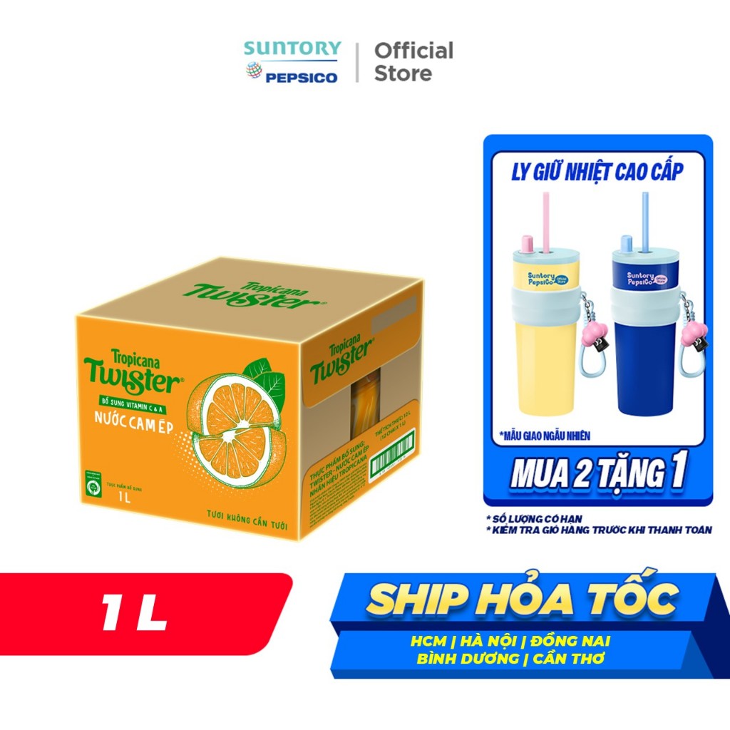 Thùng 12 Chai Nước Trái Cây Twister Cam (1L/chai)