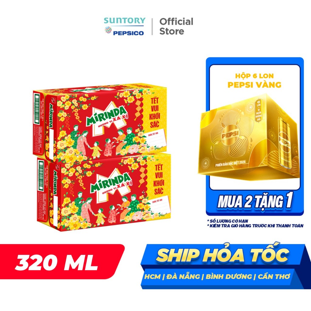 Combo 2 Thùng 24 Lon Nước Ngọt Có Gaz Mirinda Xá Xị (320ml/lon)